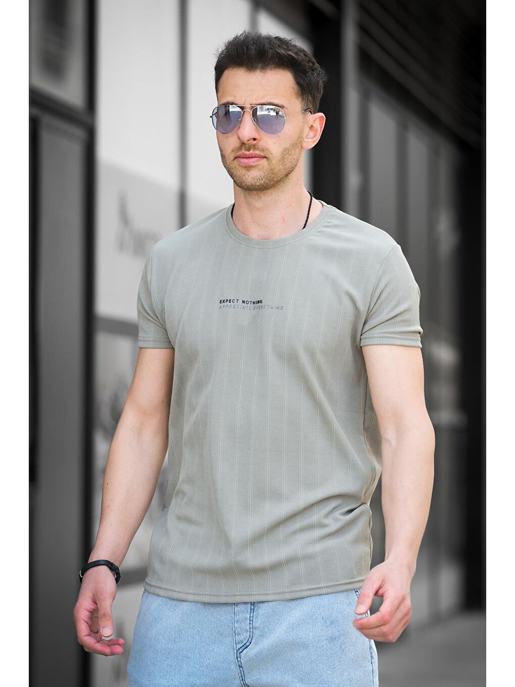 Yeşil Expect Slim Fit Elastanlı Bisiklet Yaka Baskılı Erkek Tshirt-3
