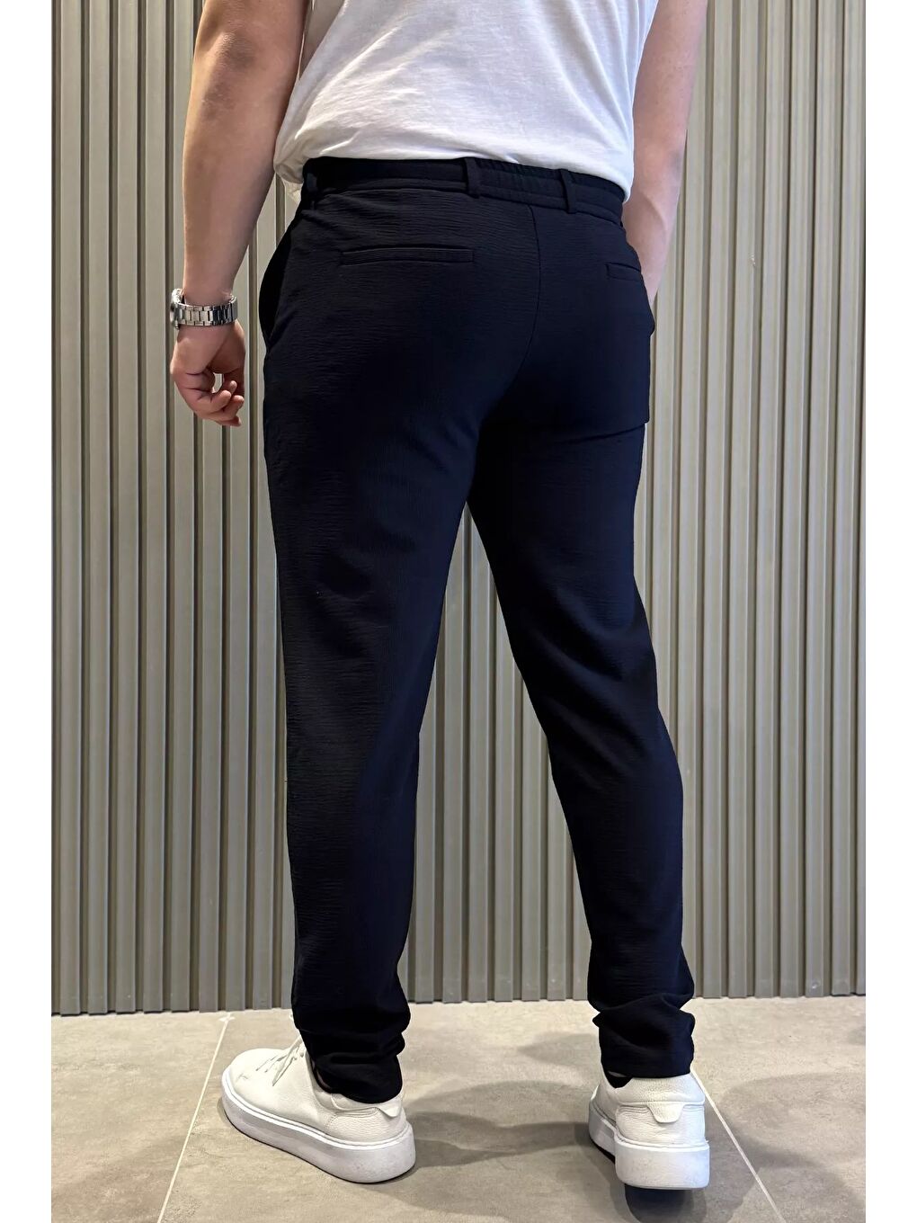 Lacivert Erkek Bel Lastikli Bağcıklı Jogger Pantolon-2