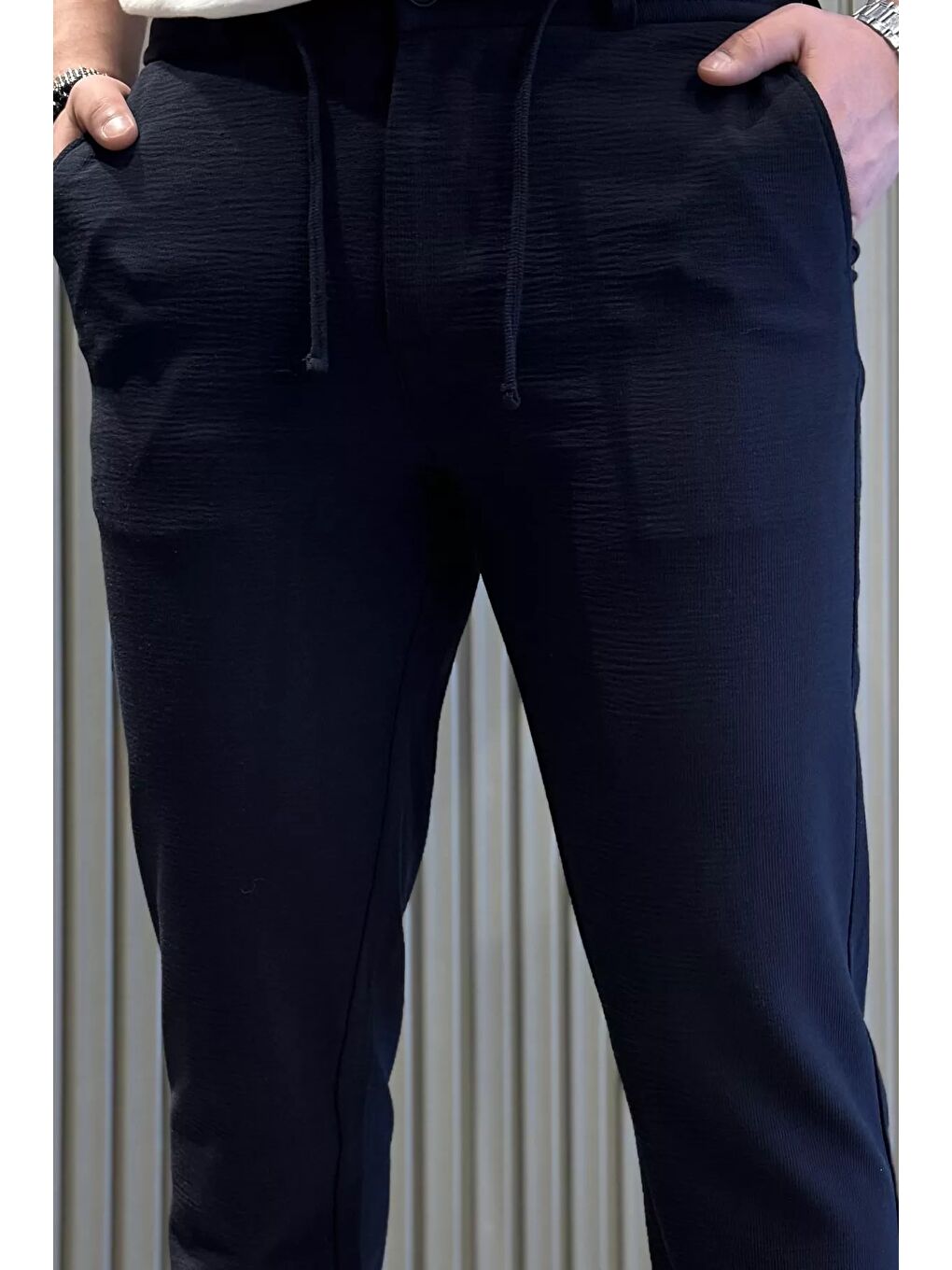 Lacivert Erkek Bel Lastikli Bağcıklı Jogger Pantolon-3