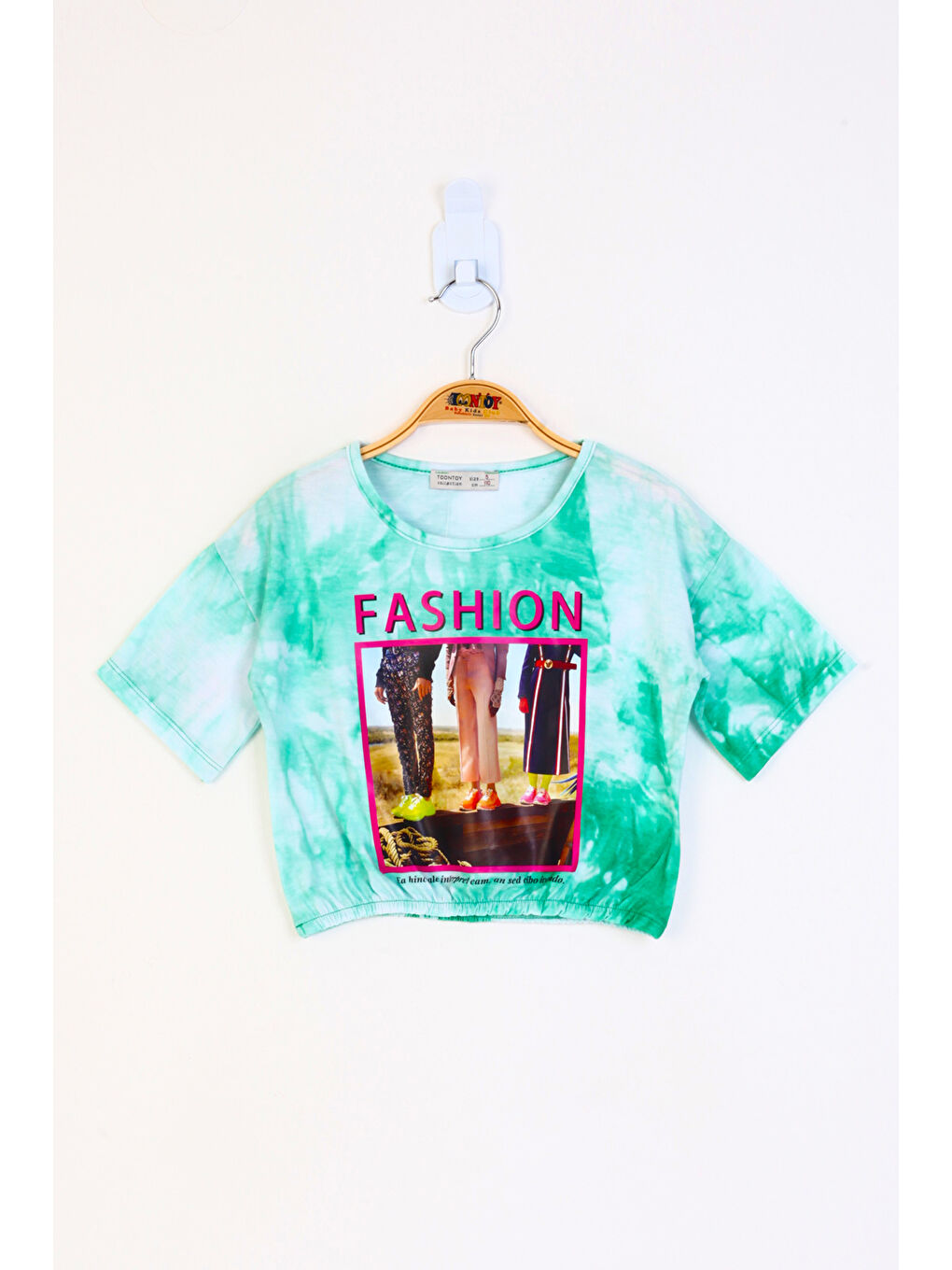 Yeşil Kız Çocuk Batik Desenli Fashıon Baskılı Crop Tişört