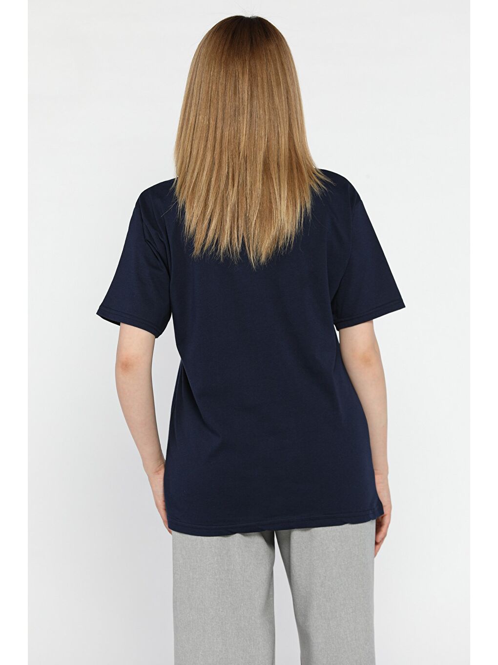 Lacivert Taşlı Kadın Tişört-2