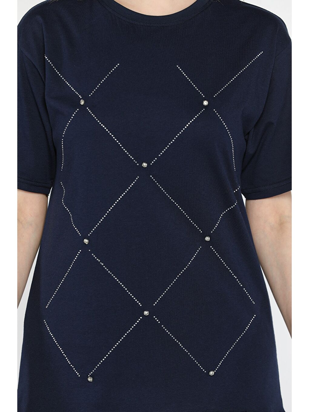 Lacivert Taşlı Kadın Tişört-3