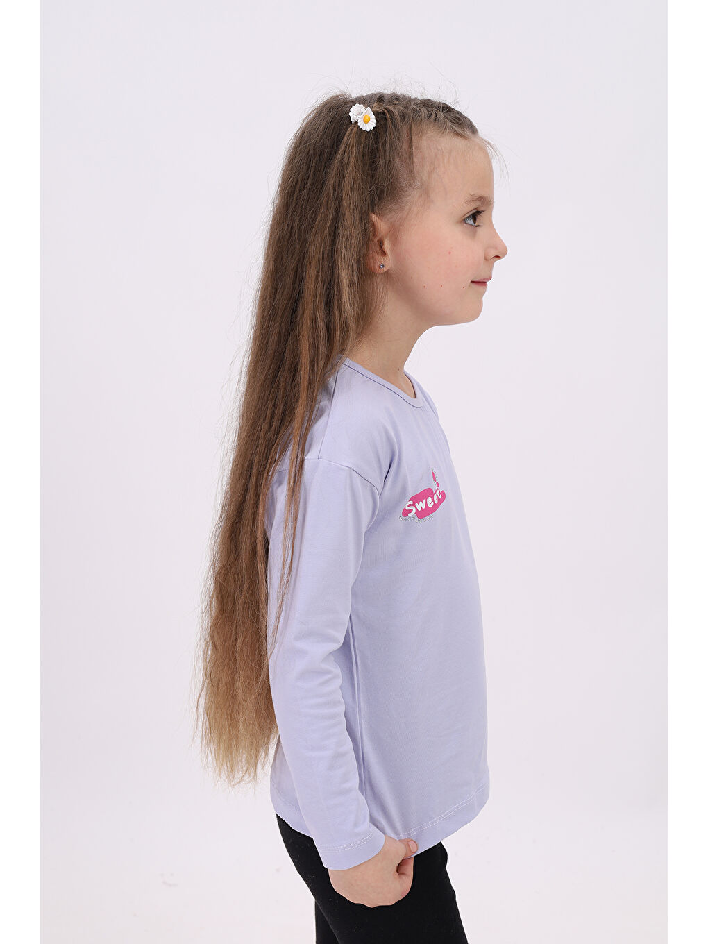 Lila Kız Çocuk Baskılı Tişört-1