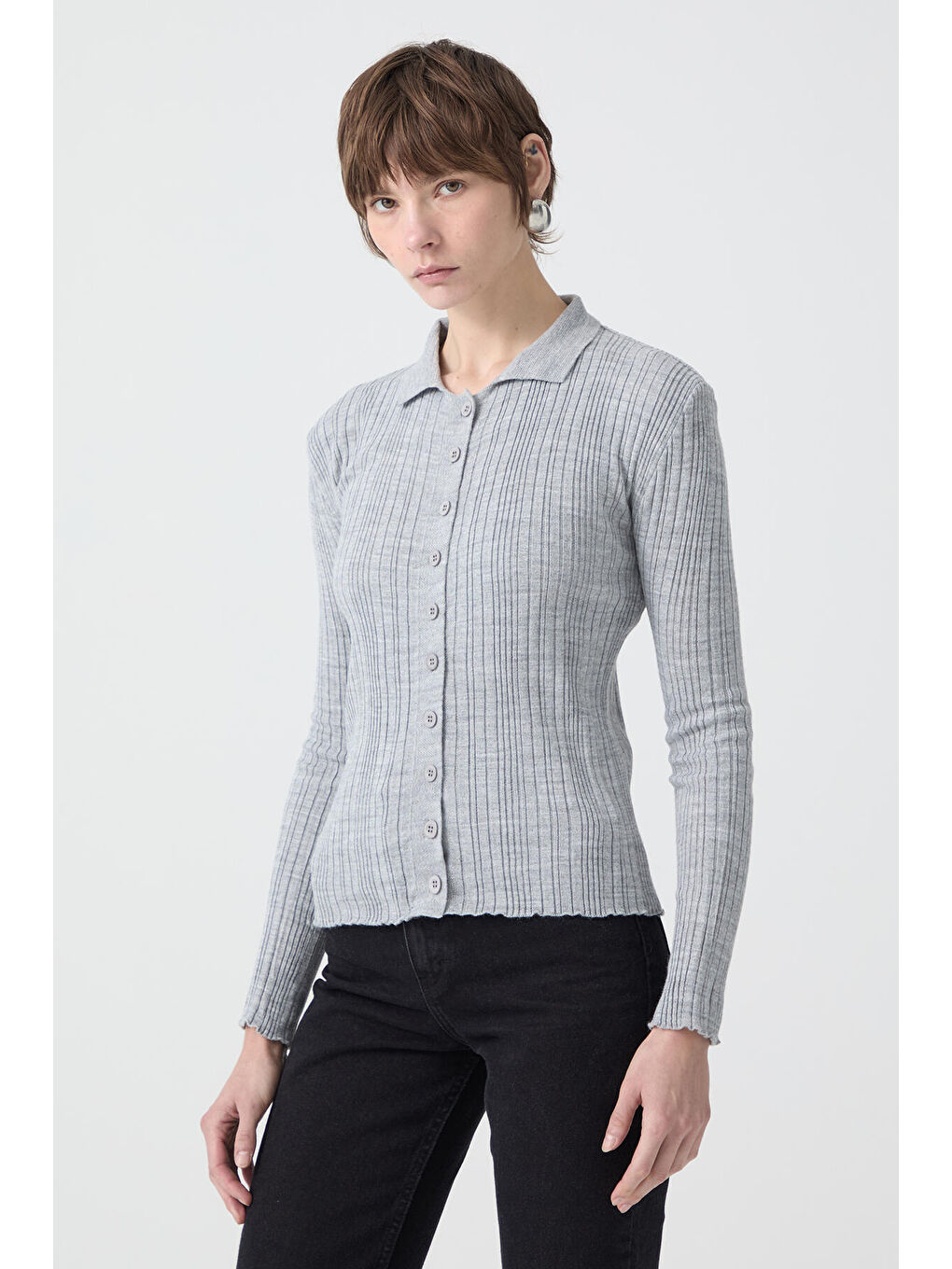 Gri Polo Yaka İnce Triko Body-3