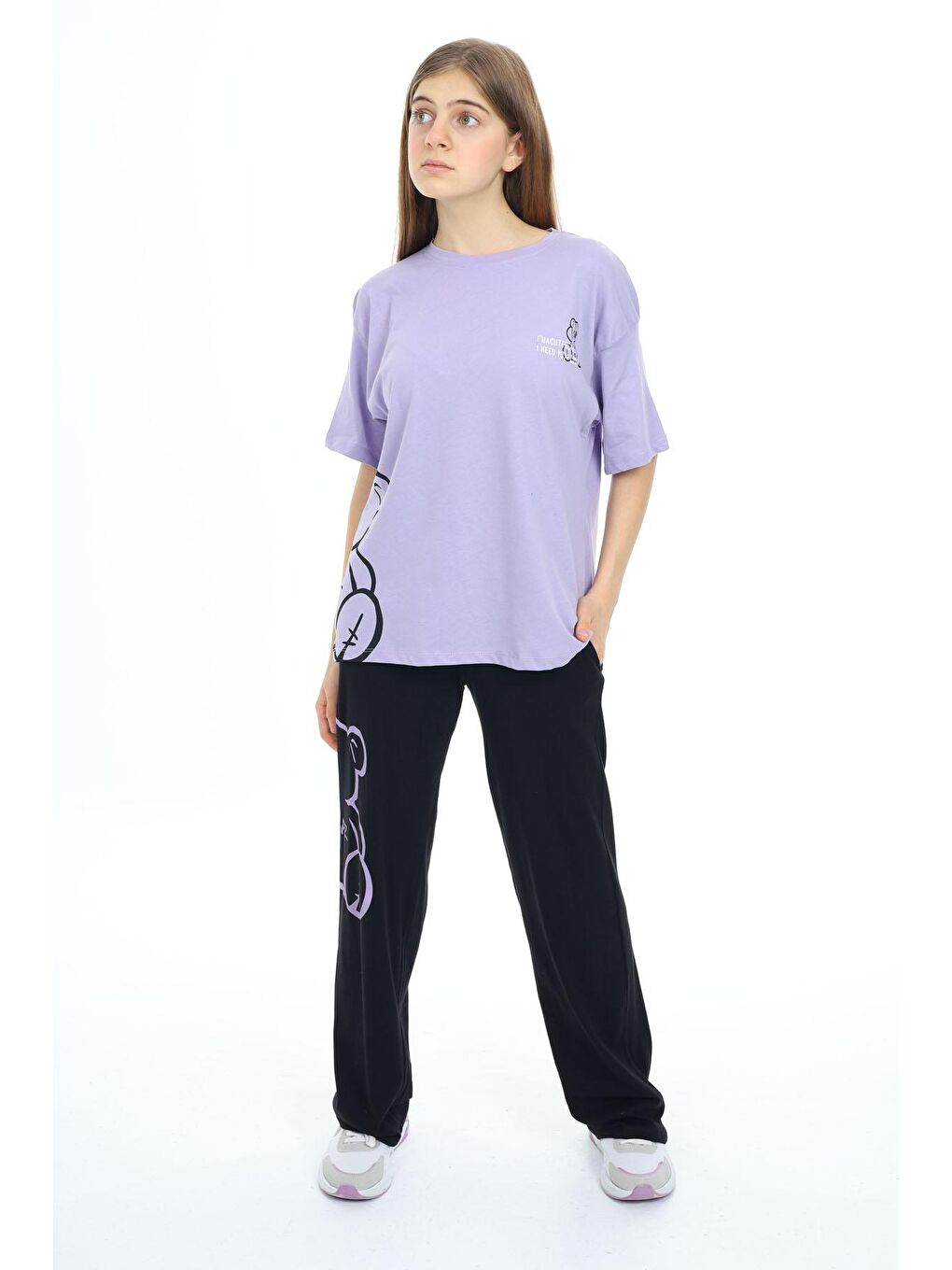 Lila Karakter Baskılı Kız Çocuk Takım 17867-2