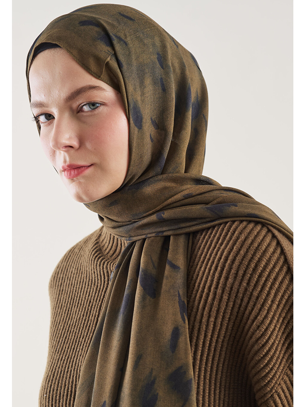 Kahverengi Leopard Desen Rami Şal Kahve-6
