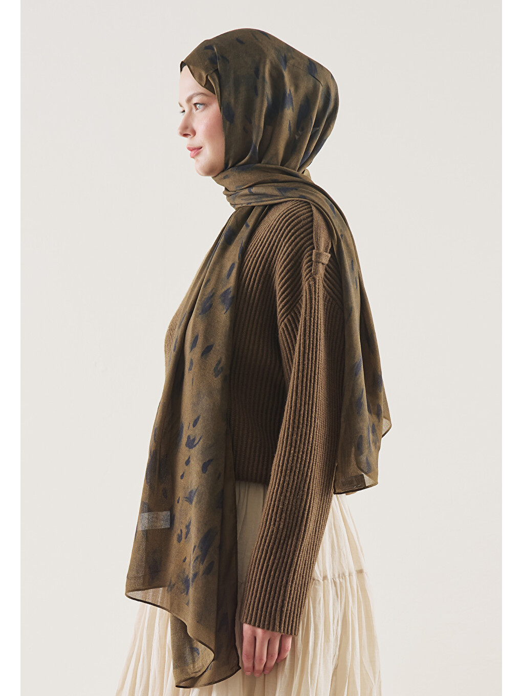 Kahverengi Leopard Desen Rami Şal Kahve-8