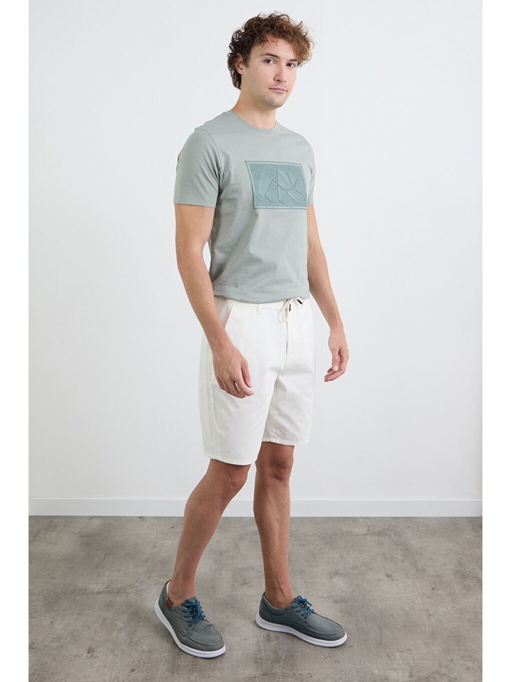 Ekru Gabardin Kargo Cepli %100 Pamuk Şort-2