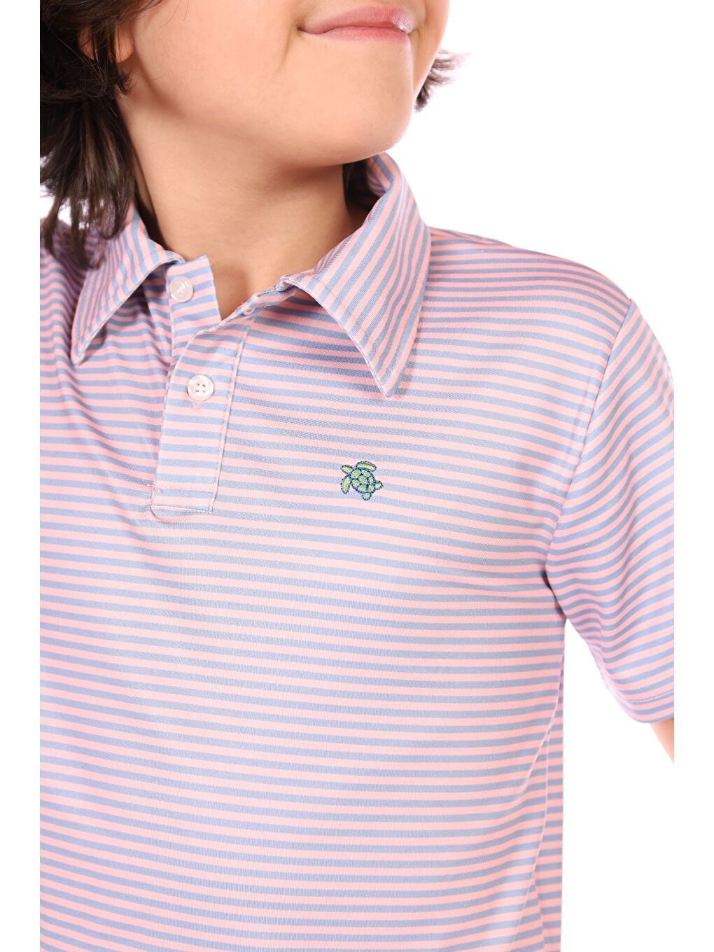 Lila Erkek Çocuk Çizgili Göğsü Nakışlı Tişört-1