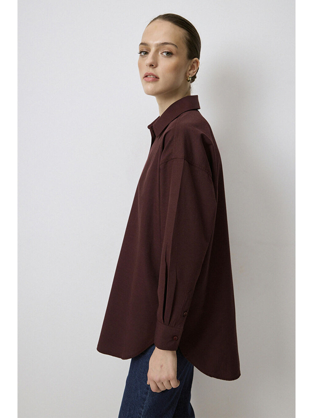 Bordo Relax Fit Poplin Gömlek