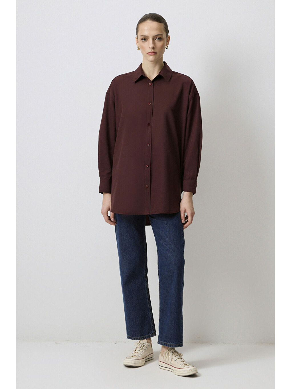 Bordo Relax Fit Poplin Gömlek-1