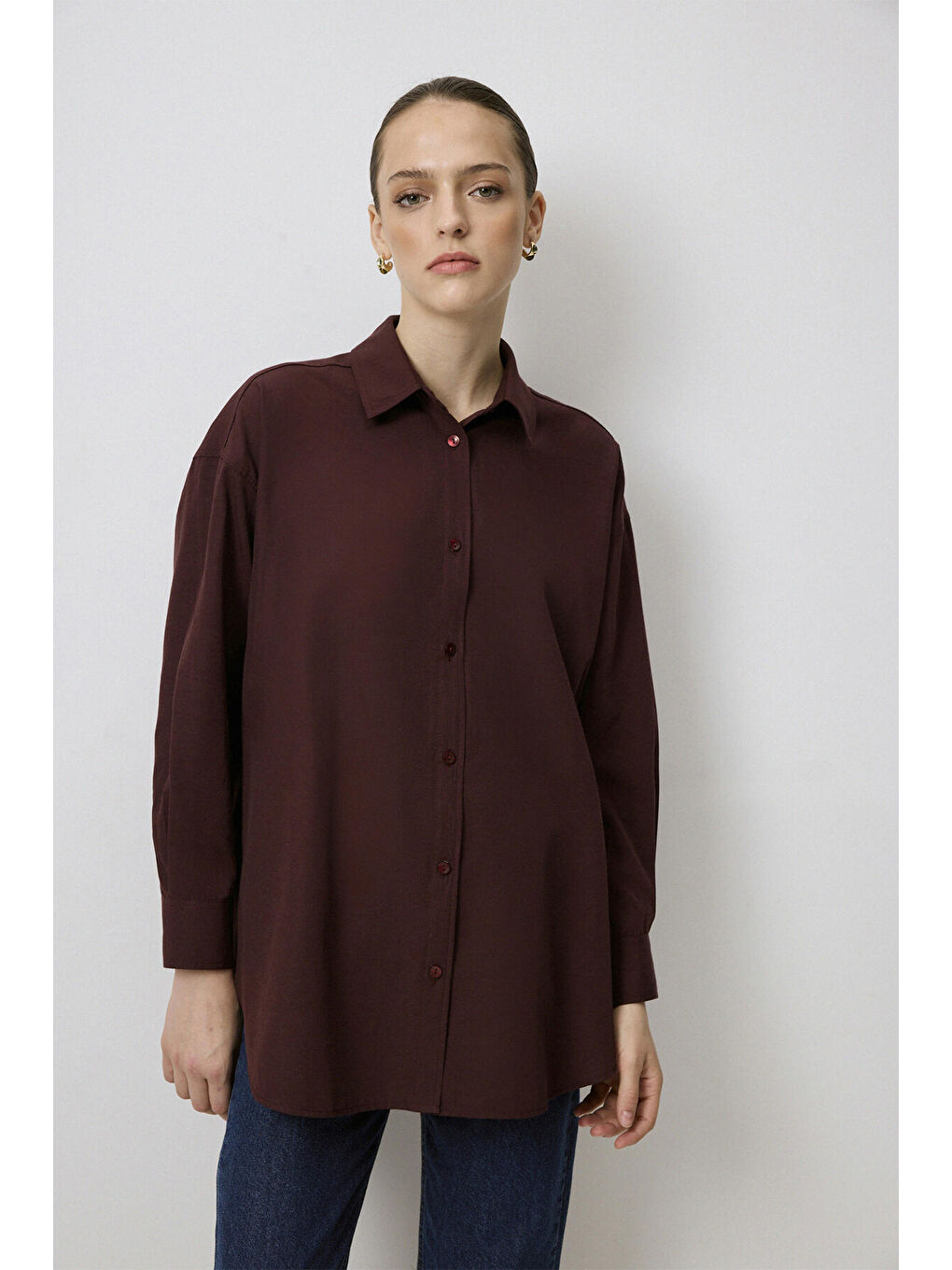 Bordo Relax Fit Poplin Gömlek-2