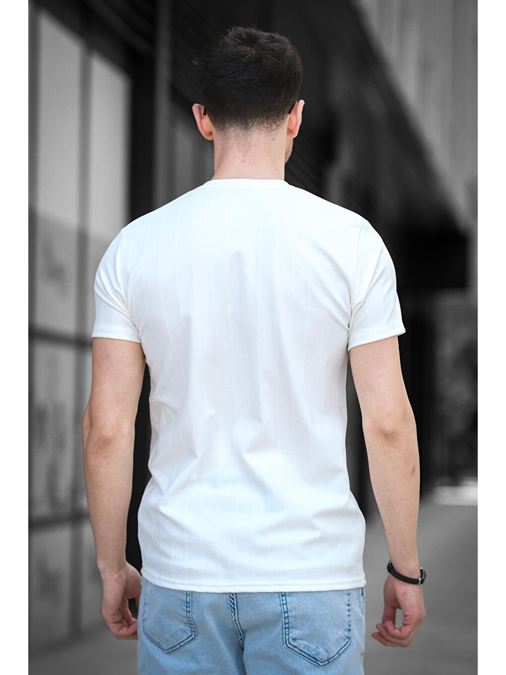 Beyaz Expect Slim Fit Elastanlı Bisiklet Yaka Baskılı Erkek Tshirt-3