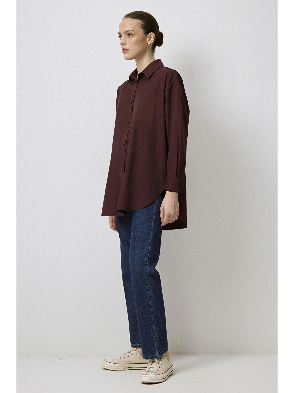 Bordo Relax Fit Poplin Gömlek-3