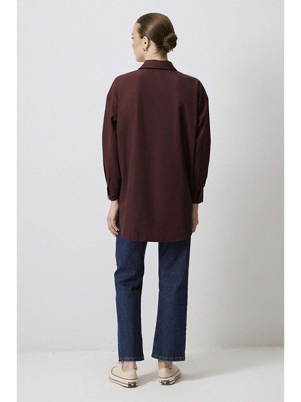 Bordo Relax Fit Poplin Gömlek-4