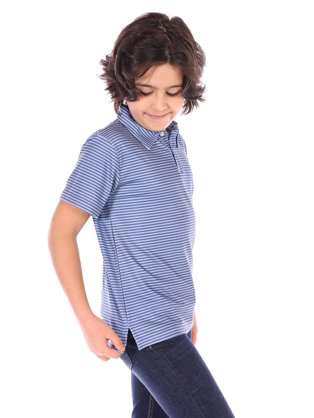 İndigo Erkek Çocuk Çizgili Göğsü Nakışlı Tişört-2