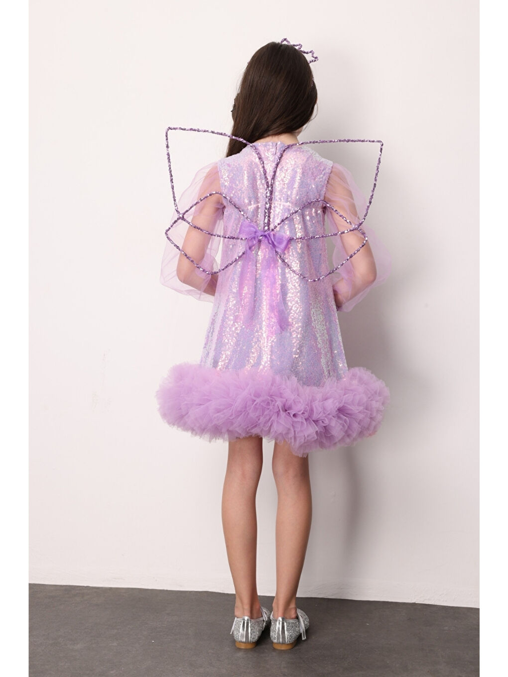 Lila Pullu Etek Ucu Tüllü Kız Çocuk Elbise - Balenca-2