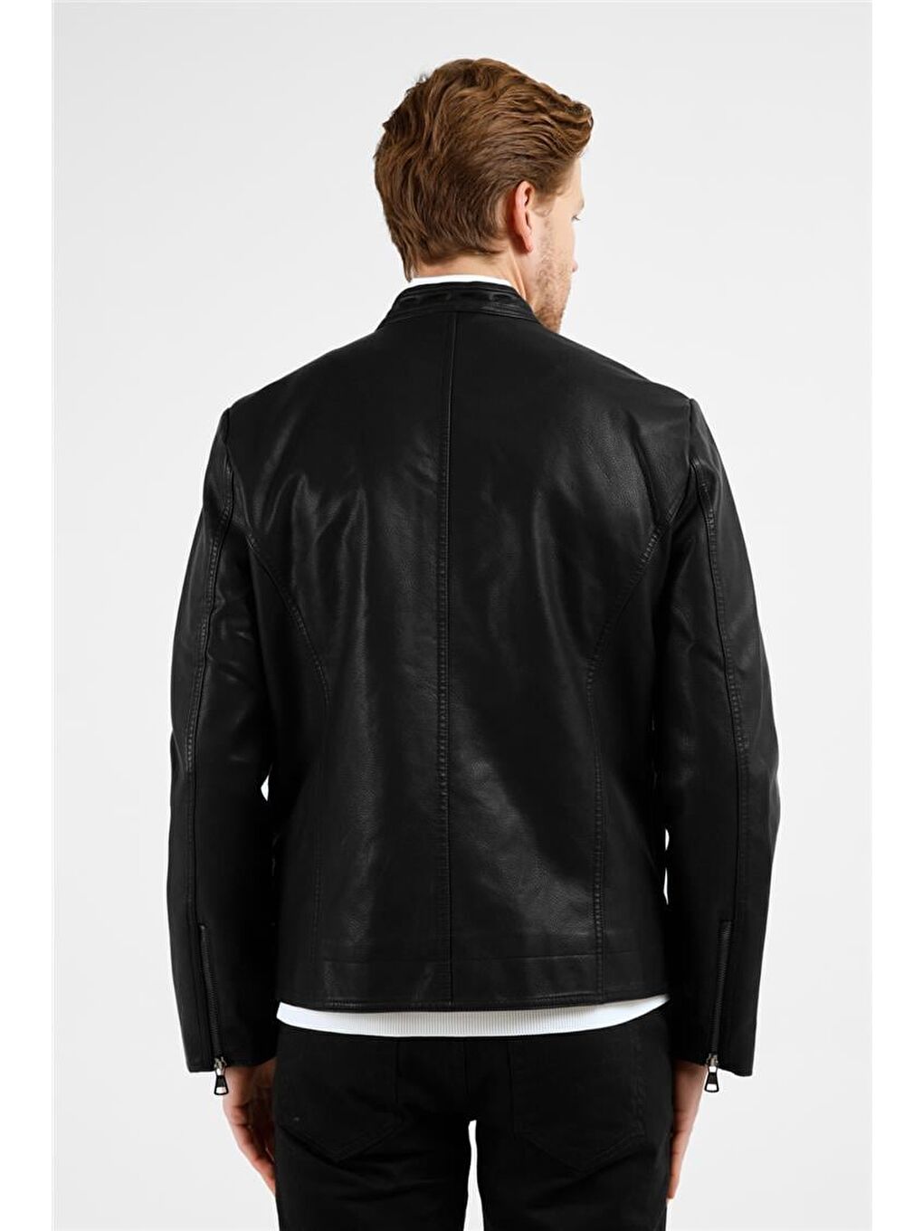 Siyah Dik Yaka Slim Fit Casual Deri Mont 1038255150-4