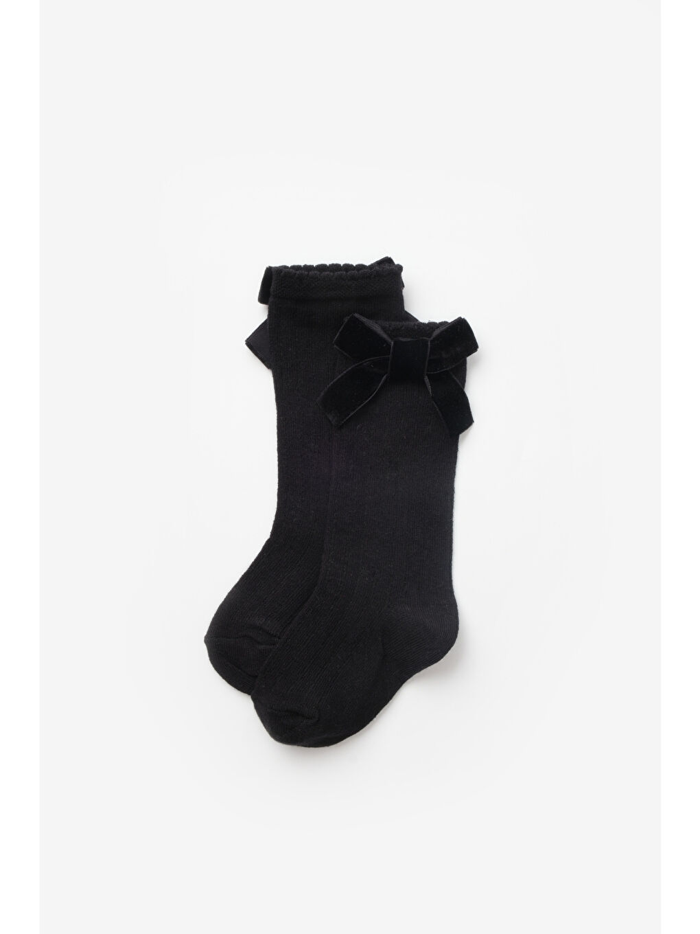 Siyah Kadife Fiyonklu Kız Çocuk Çorap