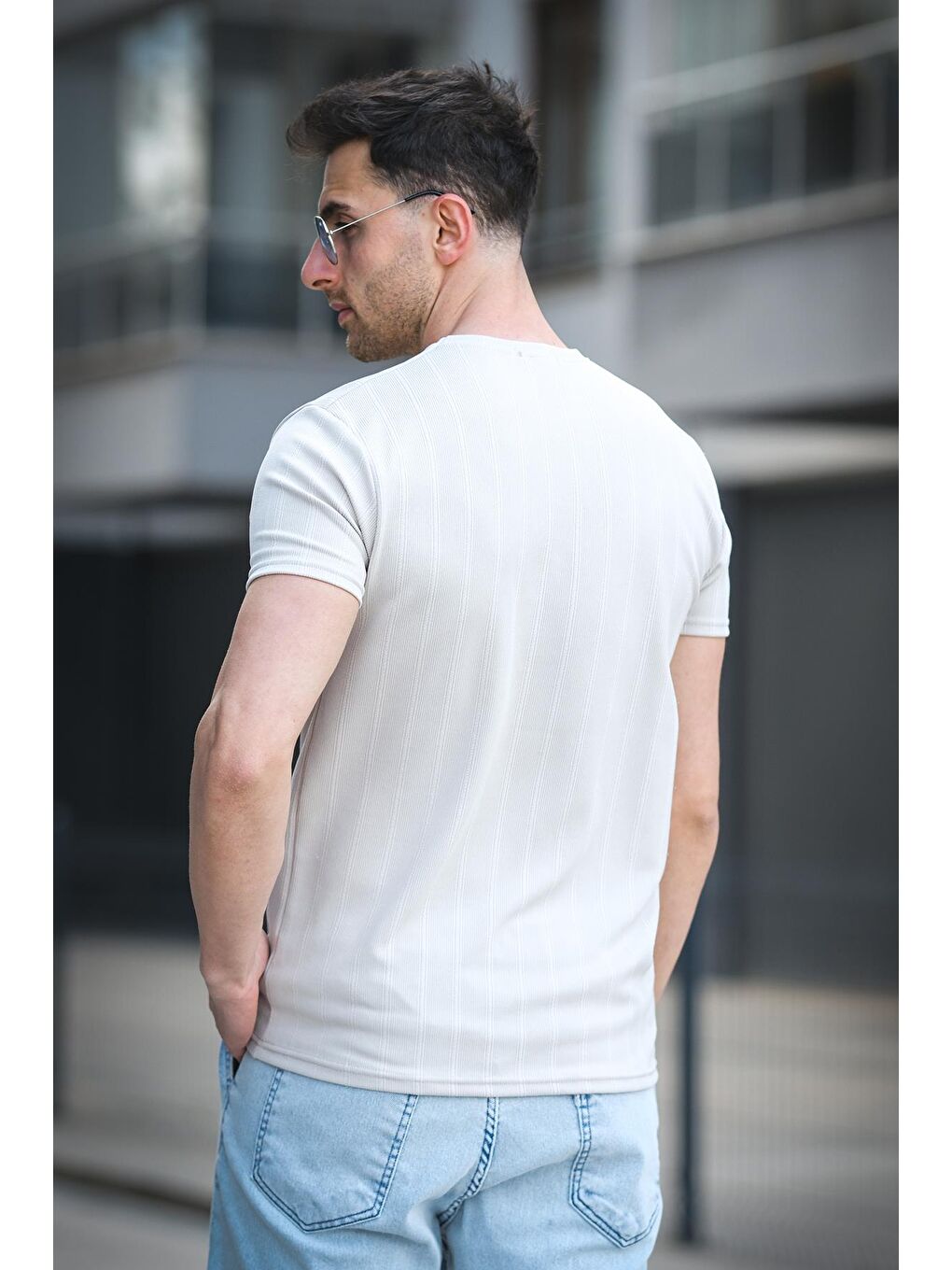Bej Expect Slim Fit Elastanlı Bisiklet Yaka Baskılı Erkek Tshirt-3