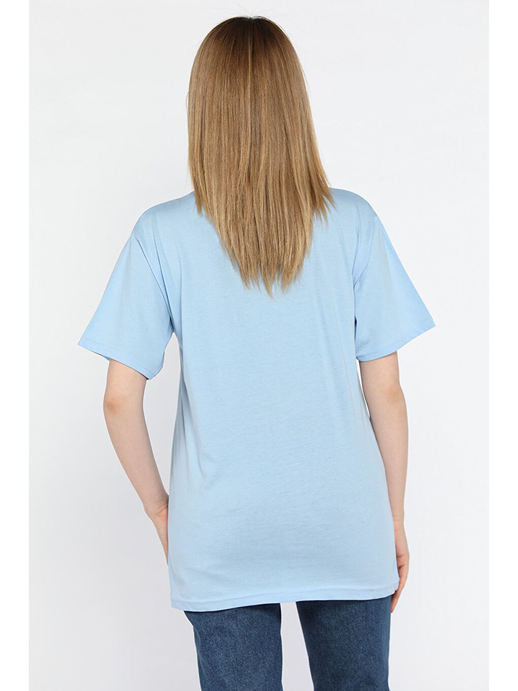 Mavi Bisiklet Yaka Taş Detaylı Baskılı Kadın Tişört-2