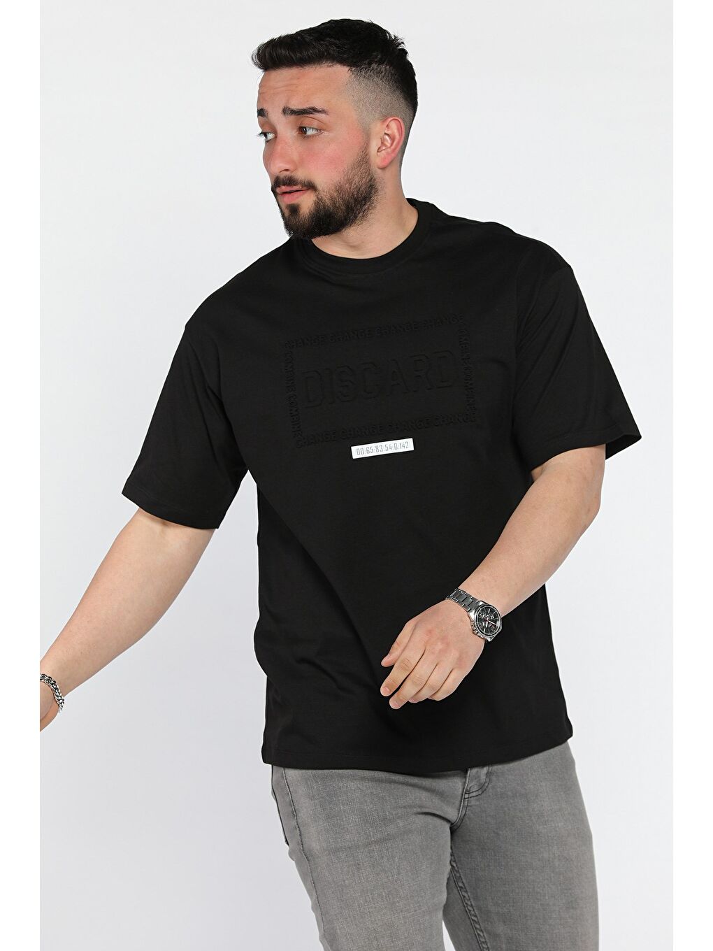 Siyah Erkek Yazı Baskılı  Tişört-1