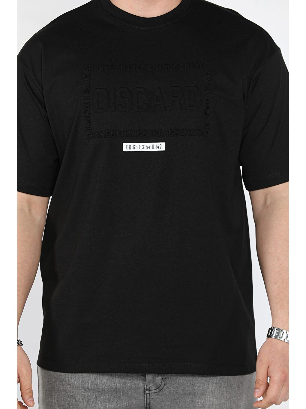 Siyah Erkek Yazı Baskılı  Tişört-3