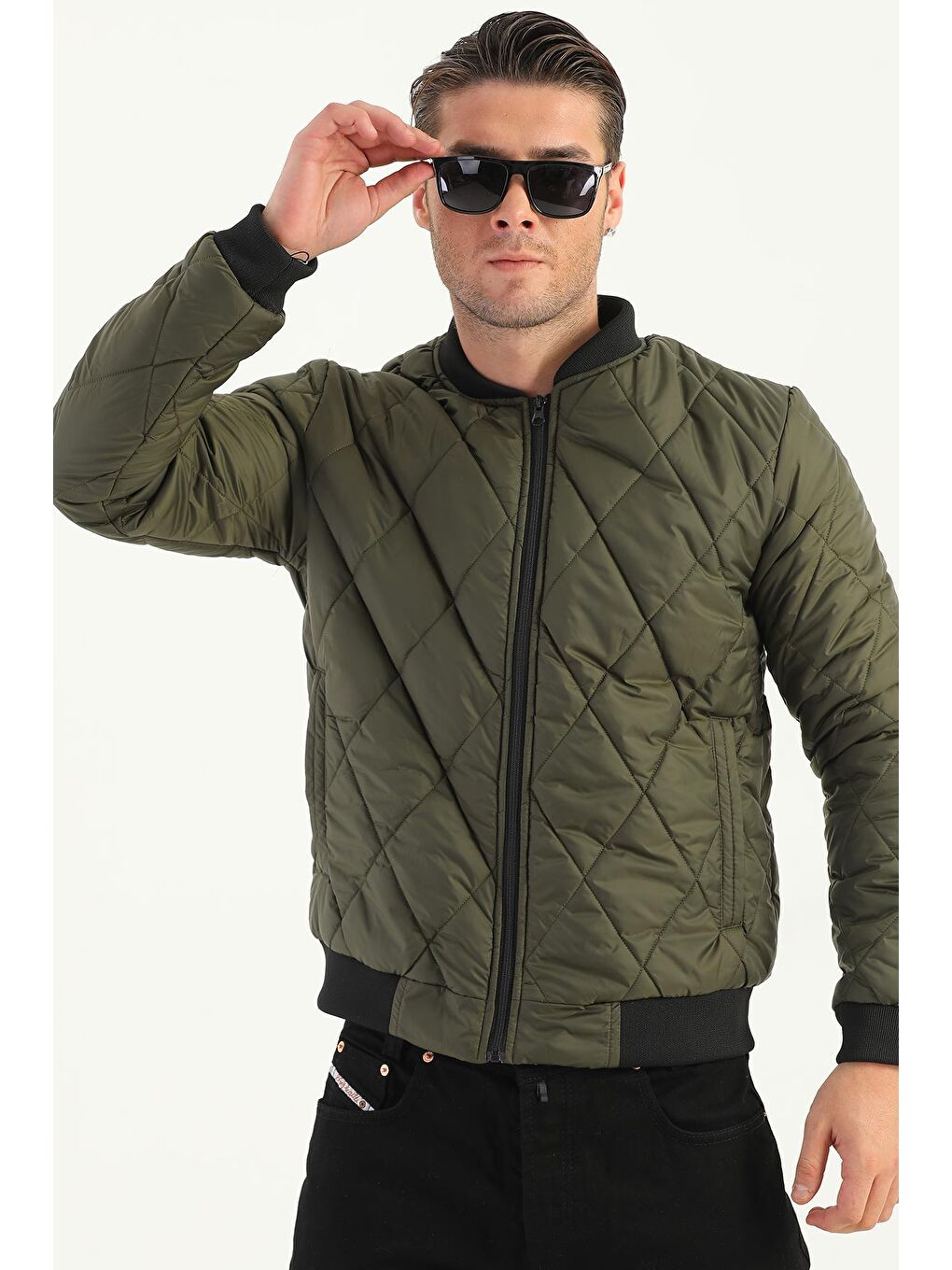 Haki Erkek Kolej Yaka Su ve Rüzgara Dayanıklı Mont DM-77