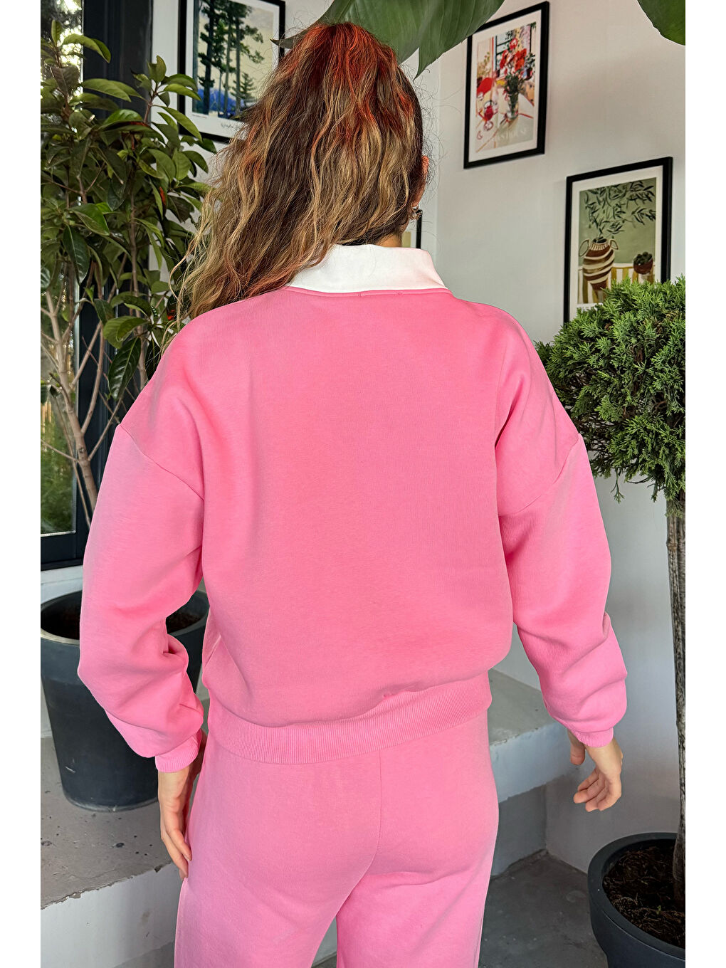 GÜLSELİ Pembe Yarım Fermuarlı Şardonlu Kadın Sweatshirt - 2