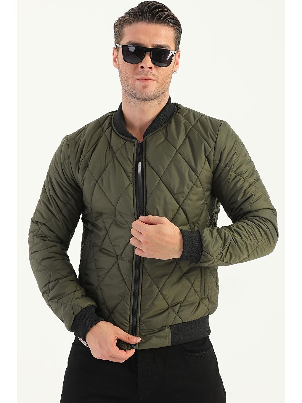 Haki Erkek Kolej Yaka Su ve Rüzgara Dayanıklı Mont DM-77-1