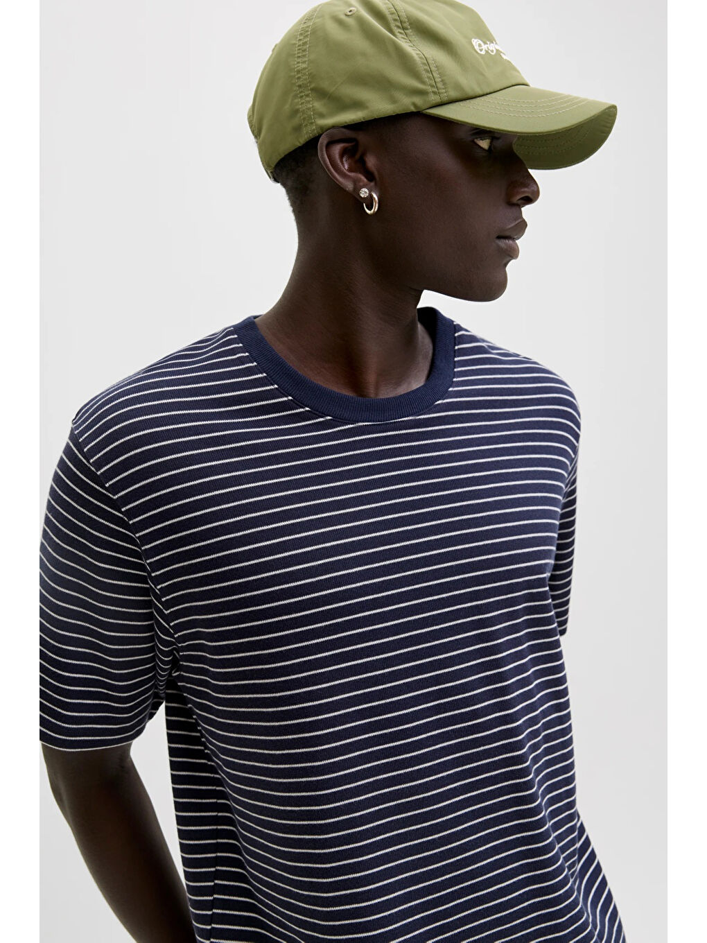 Lacivert Essentials Jjedover Pamuklu Relaxed Fit Çizgili T Shirt 12288015-2