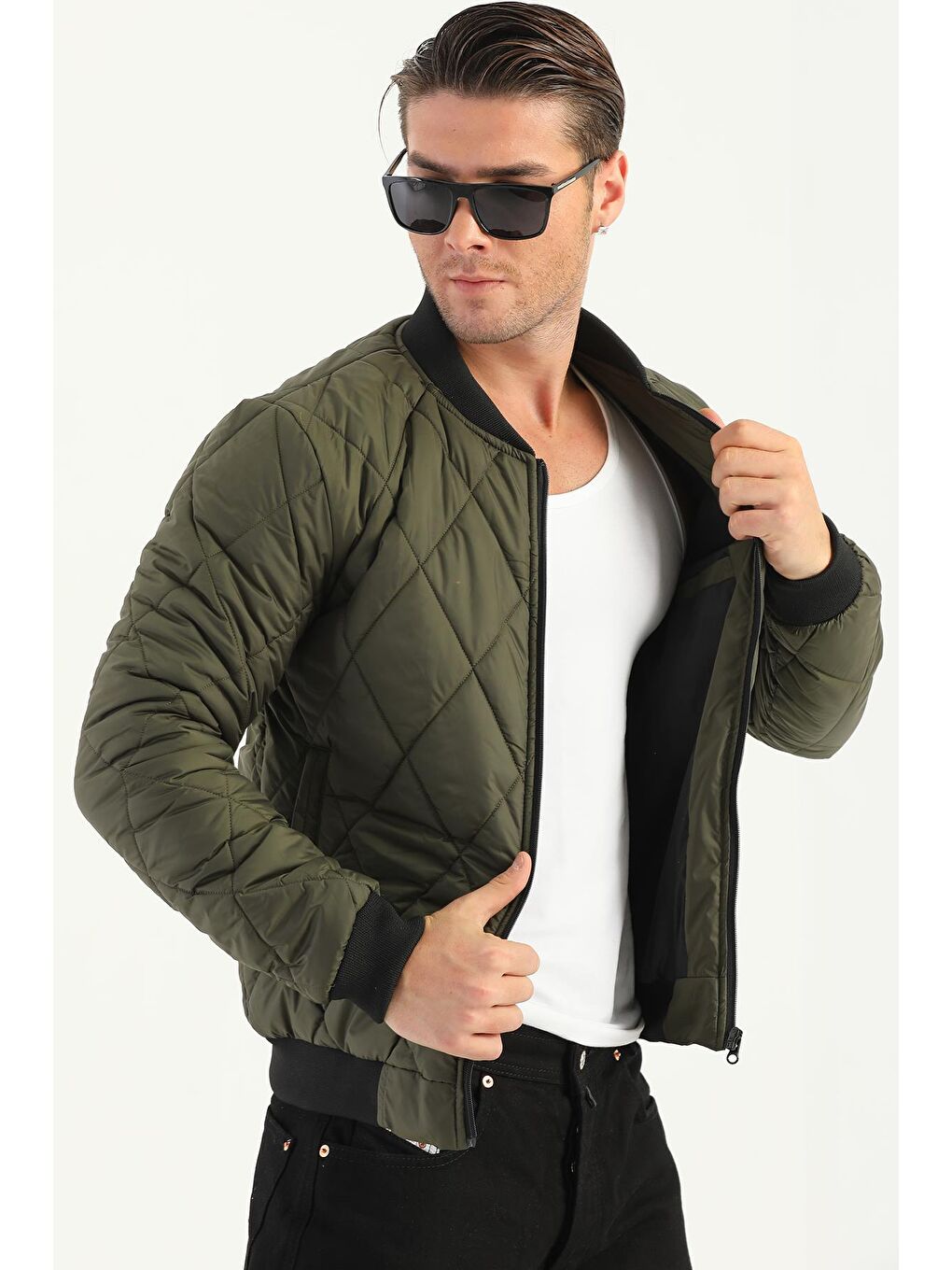 Haki Erkek Kolej Yaka Su ve Rüzgara Dayanıklı Mont DM-77-2