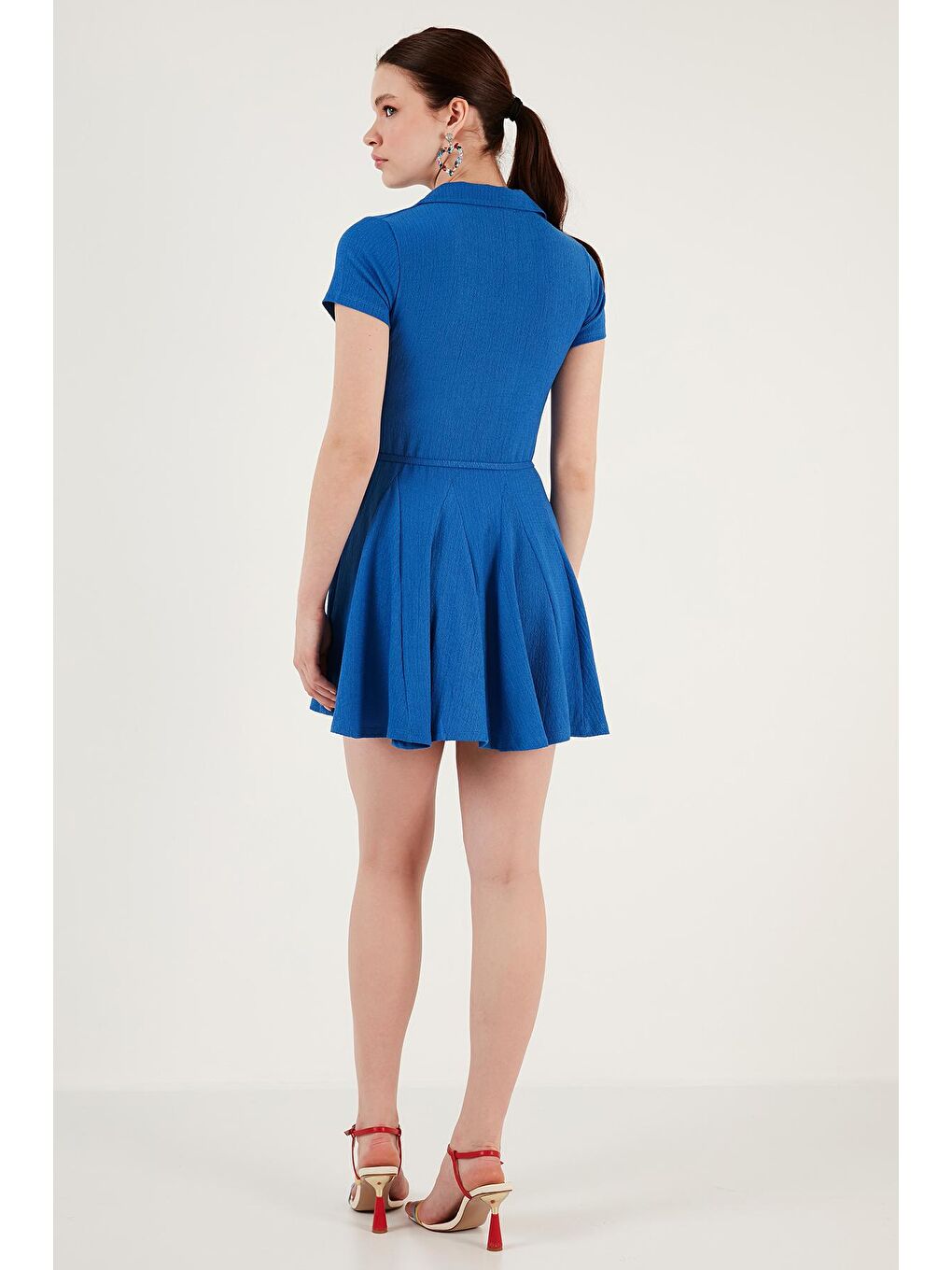 Mavi Bağlama Detaylı Mini Gömlek Elbise 5865572-4