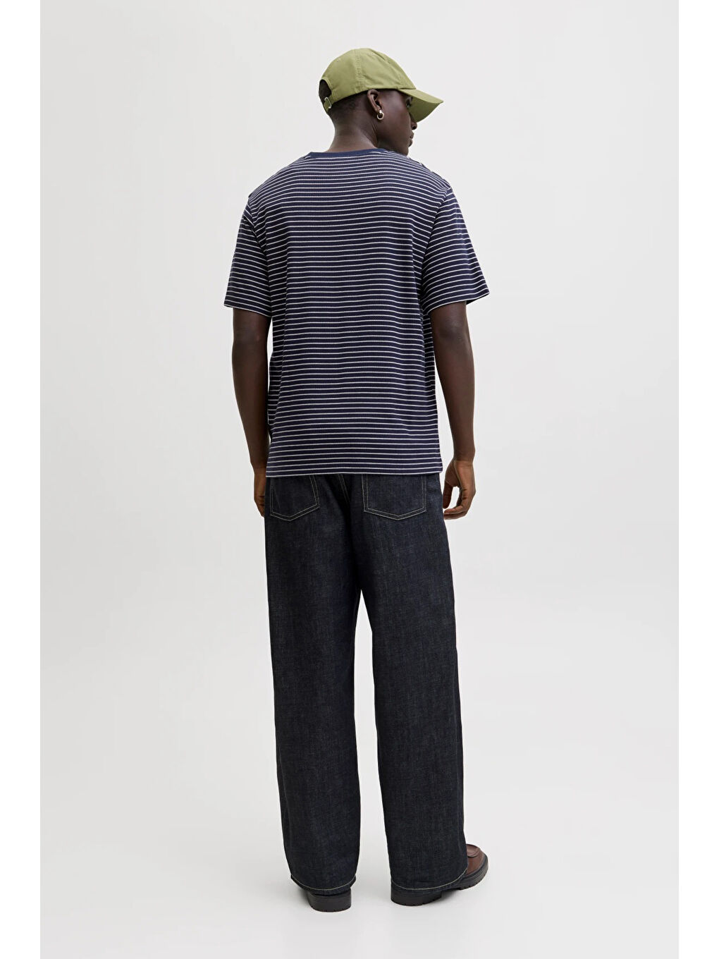 Lacivert Essentials Jjedover Pamuklu Relaxed Fit Çizgili T Shirt 12288015-3