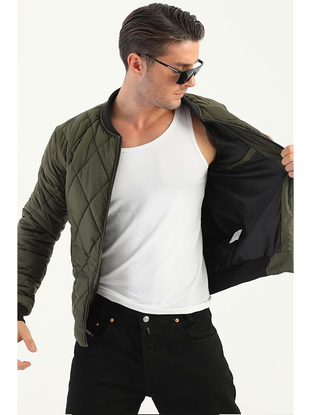 Haki Erkek Kolej Yaka Su ve Rüzgara Dayanıklı Mont DM-77-3