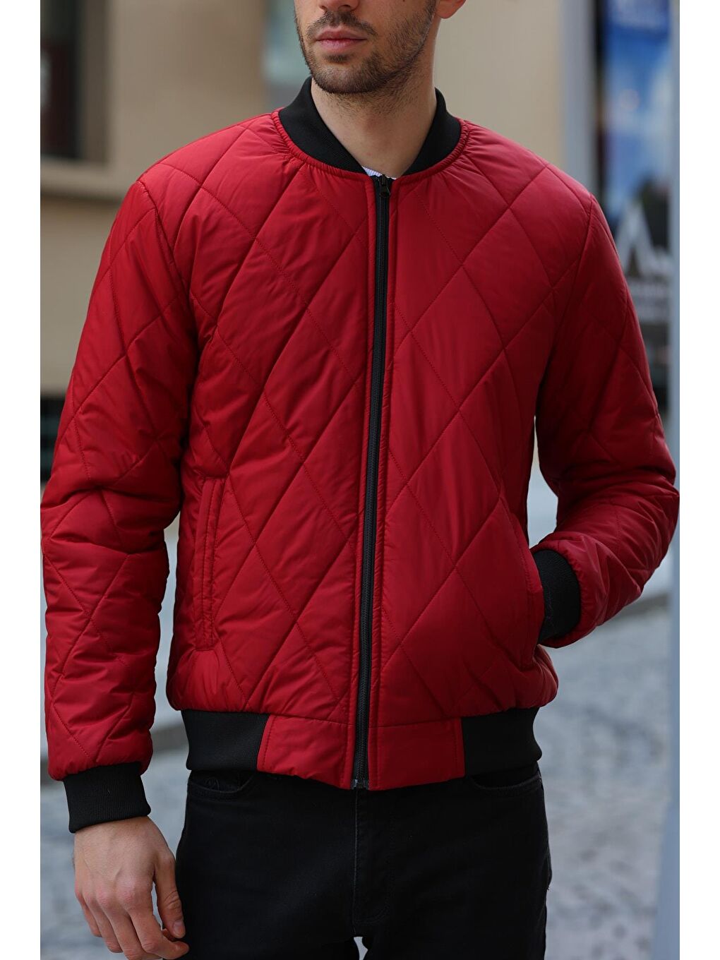 Kırmızı Erkek Kolej Yaka Su ve Rüzgara Dayanıklı Mont DM-77