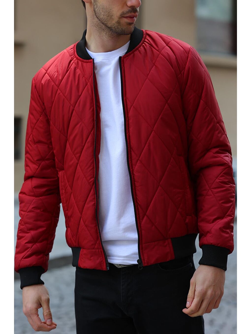 Kırmızı Erkek Kolej Yaka Su ve Rüzgara Dayanıklı Mont DM-77-1