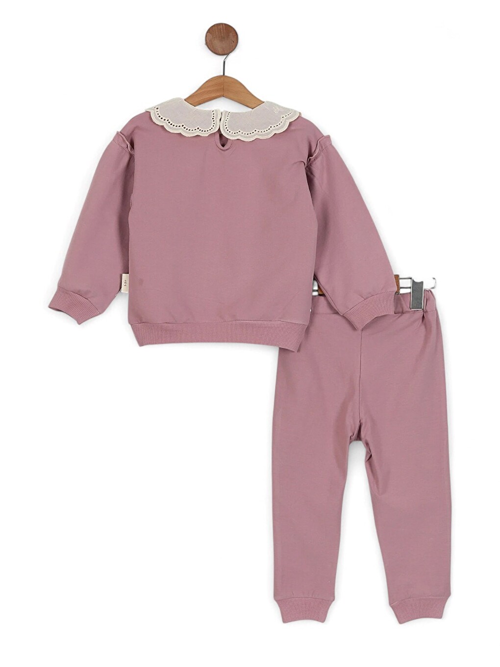 Pembe Kız Çocuk Basic Mevsimlik Brode Dantel Yakalı, %100 Pamuklu Kolu Fırfırlı-4