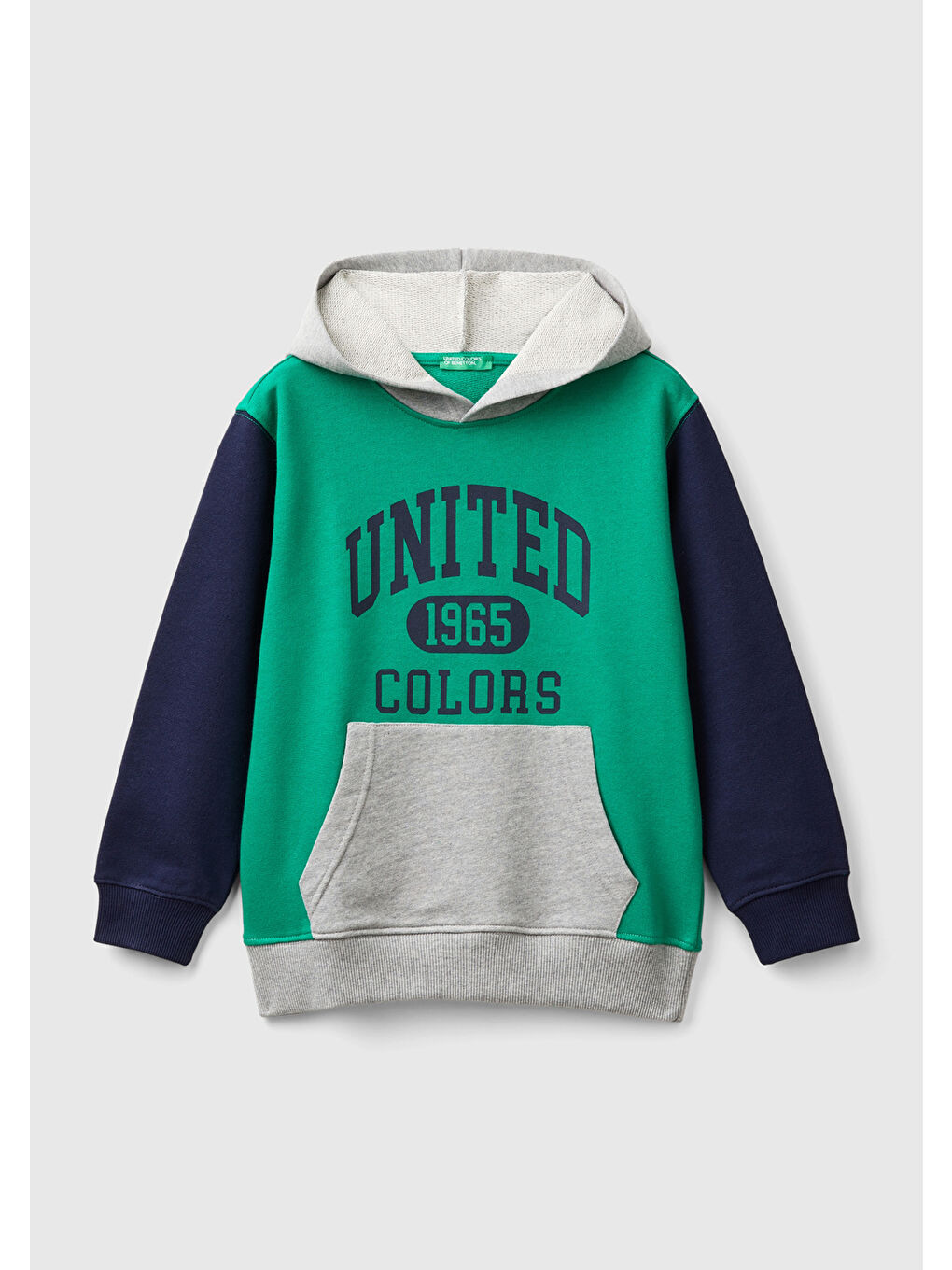 United Colors Of Benetton Yeşil Erkek Çocuk Yeşil Mix Önü Logo Baskılı Ribanalı Kapüşonlu Sweatshirt