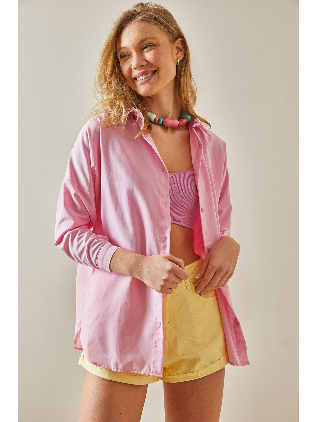 Pembe Düğmeli Basic Gömlek 5YXK2-47972-20 - S000152249-20024 | LCW