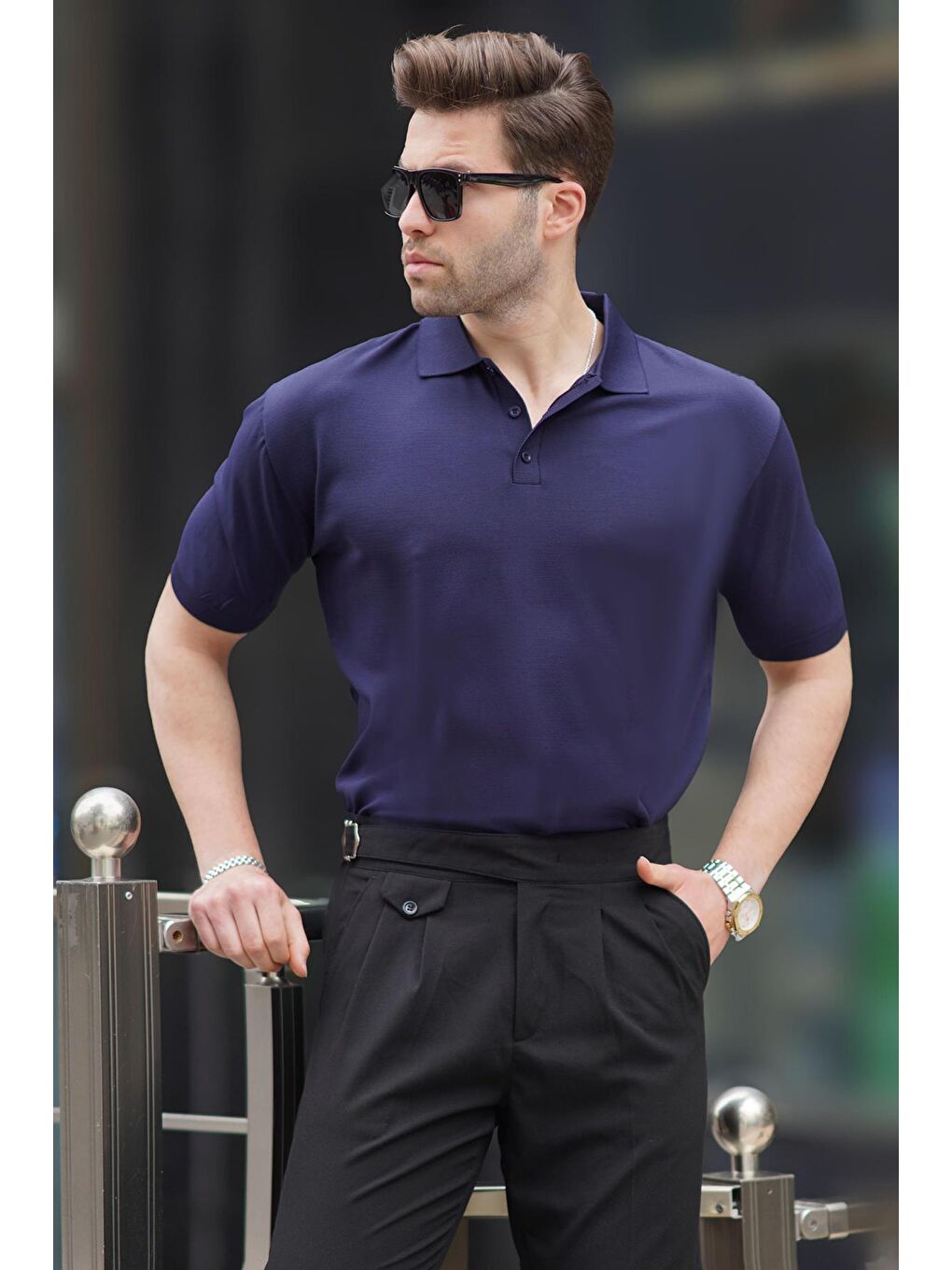 Lacivert Erkek Polo Yaka Düz Tişört 6882