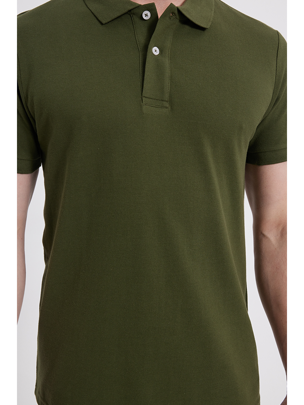 Erkek Slim Fit Dar Kesim %100 Pamuk Haki Polo Yaka Tişört-3