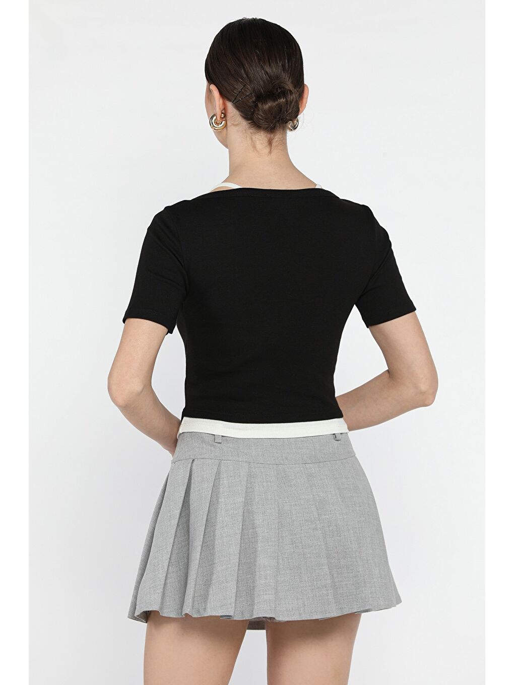 Siyah Kadın Büstiyer Kombinli Ön Çıtçıt Detaylı Bluz-2