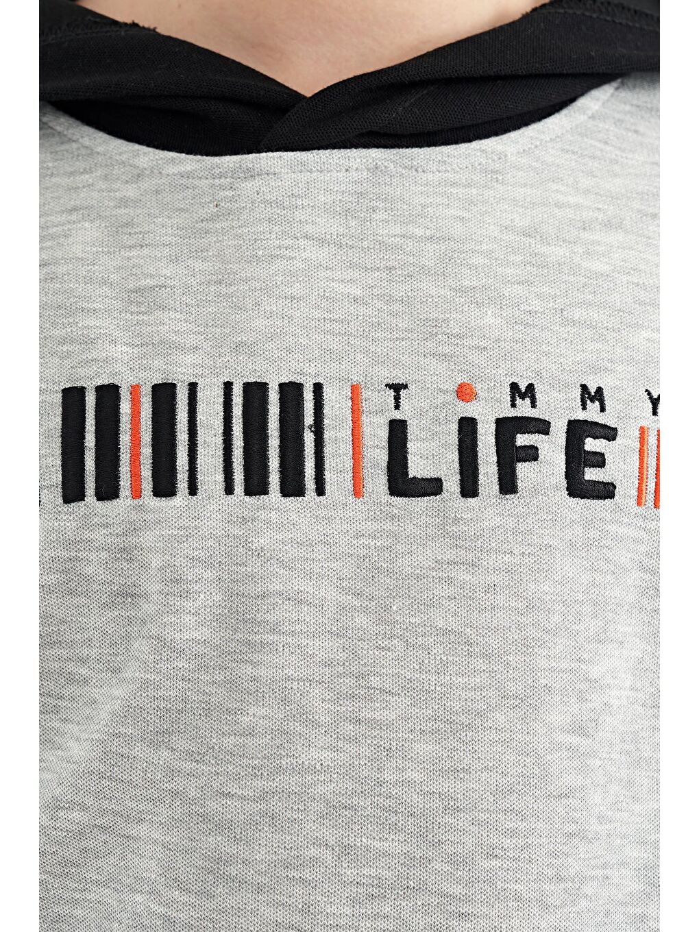 TOMMYLIFE Gri Melanj Renk Bloklu Kapüşonlu Kanguru Cepli Oversize Erkek Çocuk T-Shirt - 11148 - 3