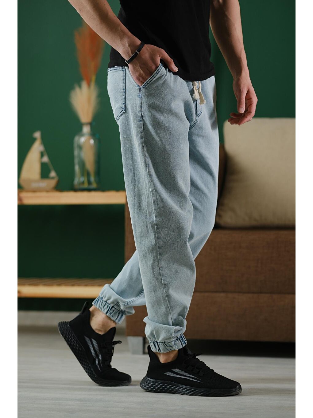 Mavi Zessi Paçası ve Beli Lastikli Slim Fit Elastanlı Jean Jogger Pantolon-1