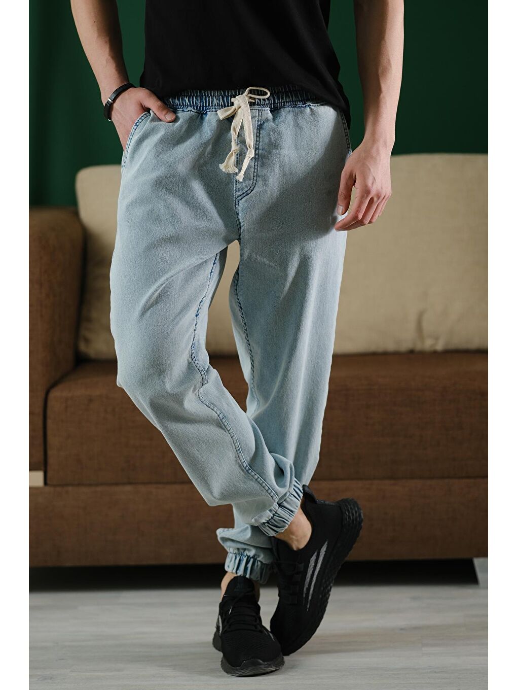 Mavi Zessi Paçası ve Beli Lastikli Slim Fit Elastanlı Jean Jogger Pantolon-3