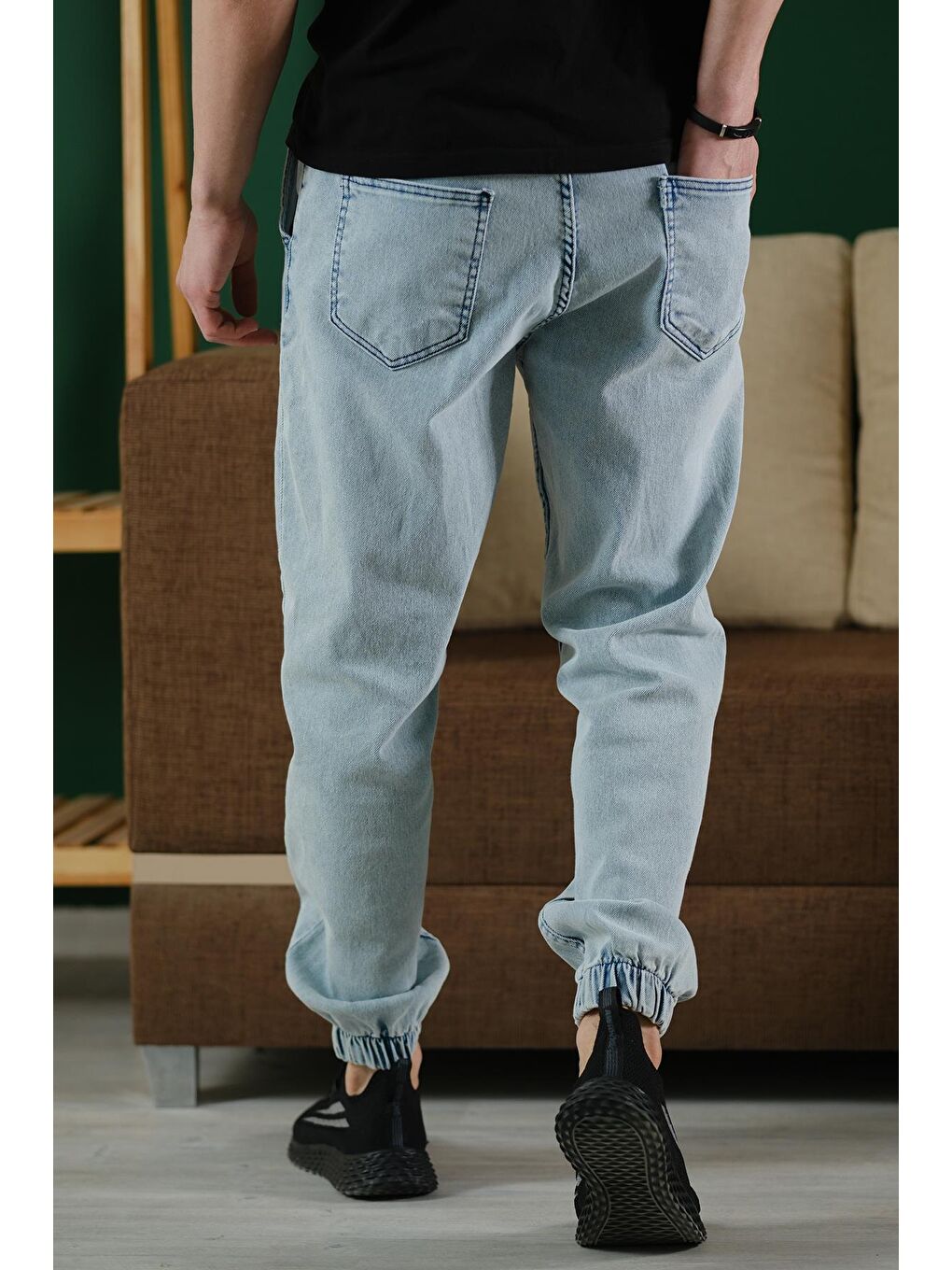 Mavi Zessi Paçası ve Beli Lastikli Slim Fit Elastanlı Jean Jogger Pantolon-4