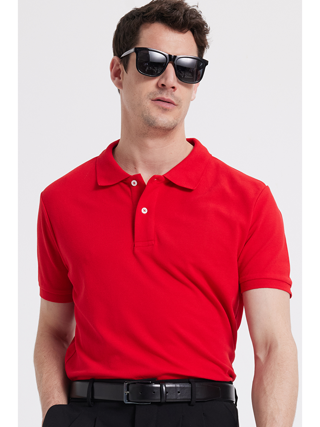 Erkek Slim Fit Dar Kesim %100 Pamuk Kırmızı Polo Yaka Tişört-2