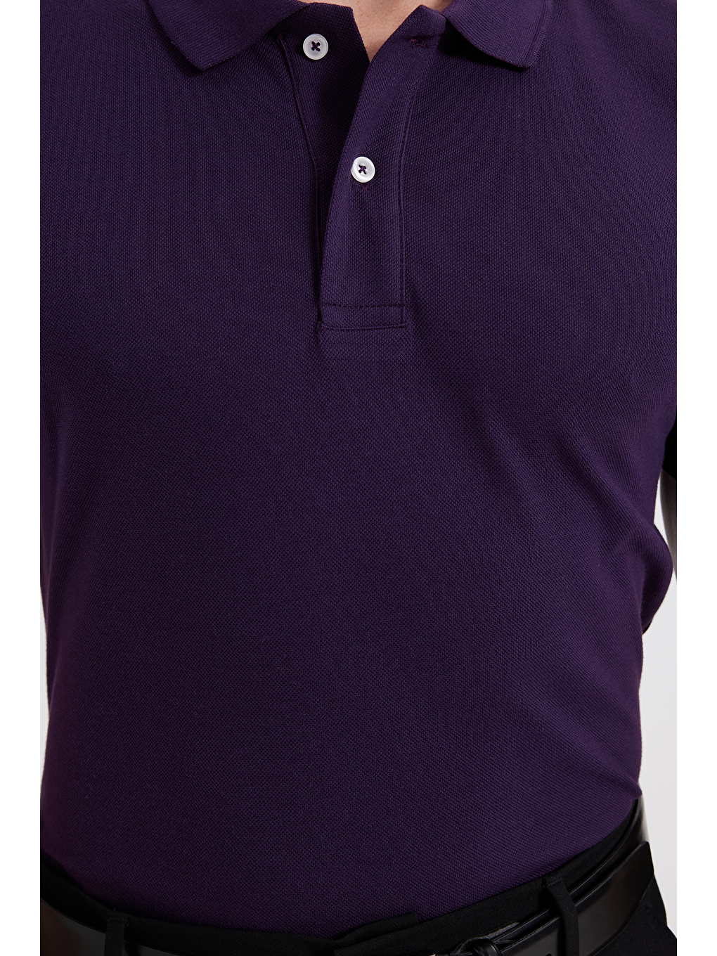 Erkek Slim Fit Dar Kesim %100 Pamuk Mor Polo Yaka Tişört-3