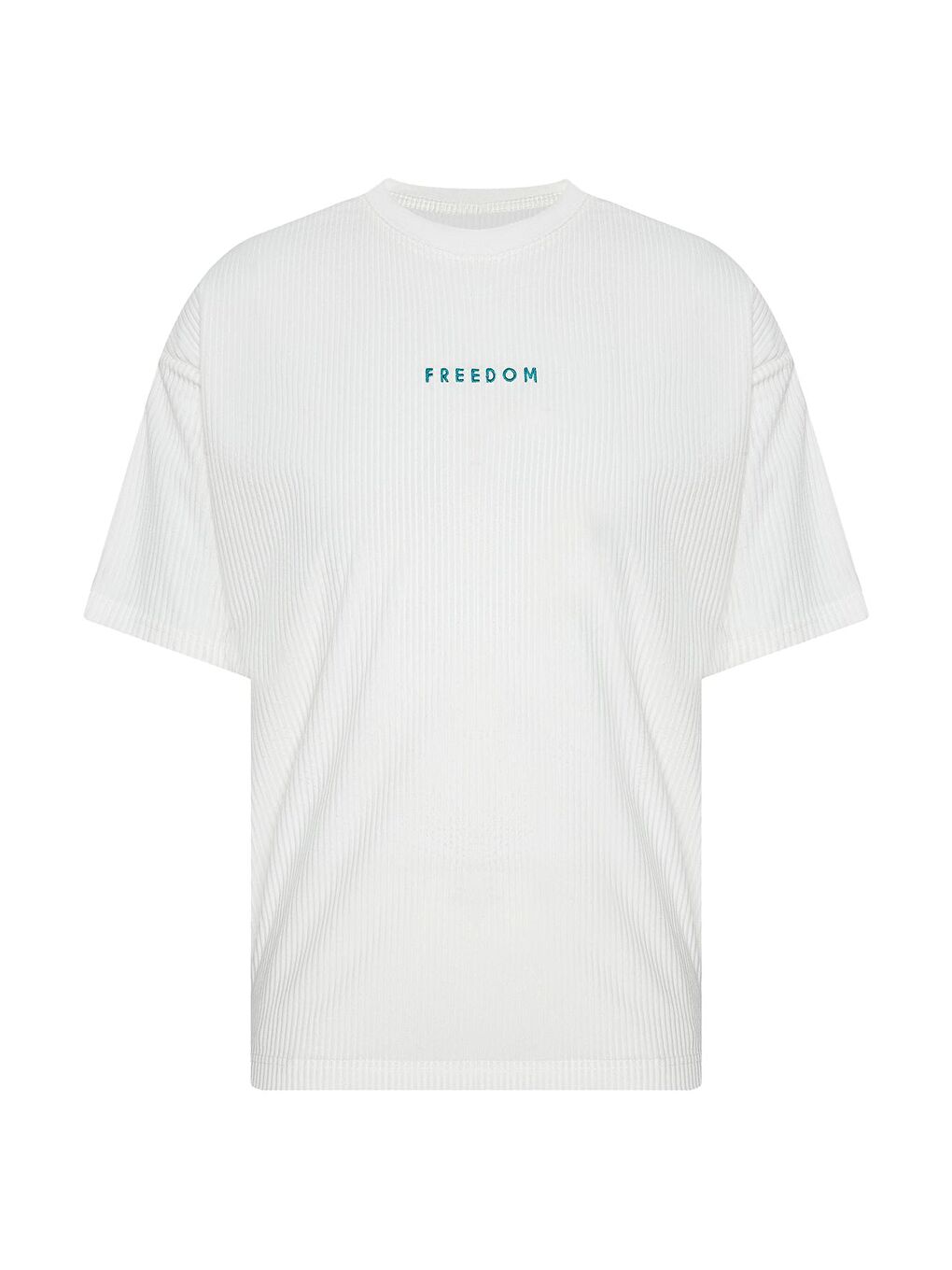 Beyaz Freedom Nakışlı Fitilli Oversize Tişört 2YXE2-45986-01